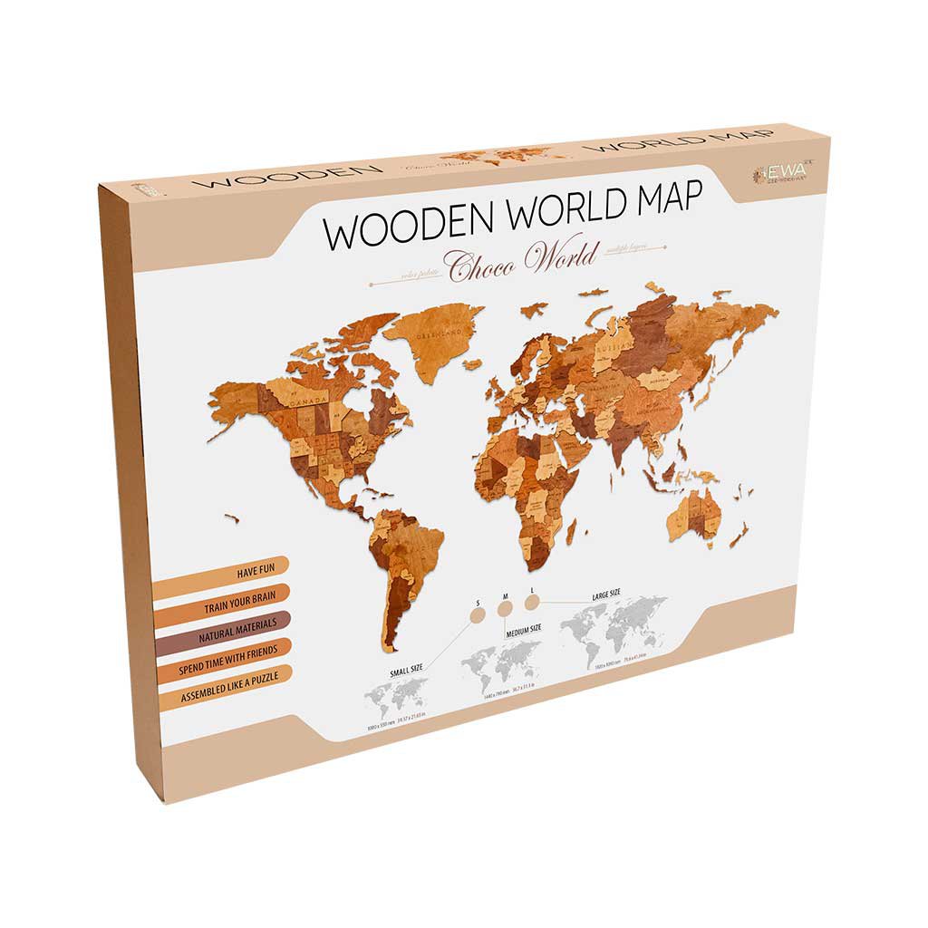 2D Art Houten Wandpuzzel Wereldkaart Choco World, maat L