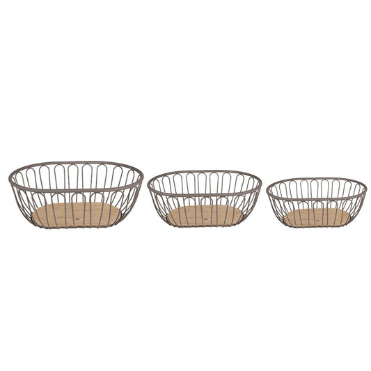 Opbergmand Set van 3 Grijs Bruin, IJzer en Hout (3) 33x23x12 / 29x19x10 / 25x15x8 cm