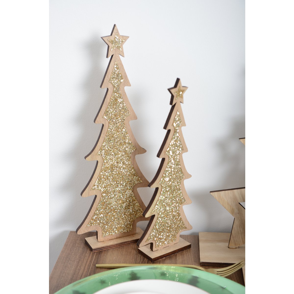 KERSTBOOM DECORATIE IN HOUT 14X4X35,5 CM