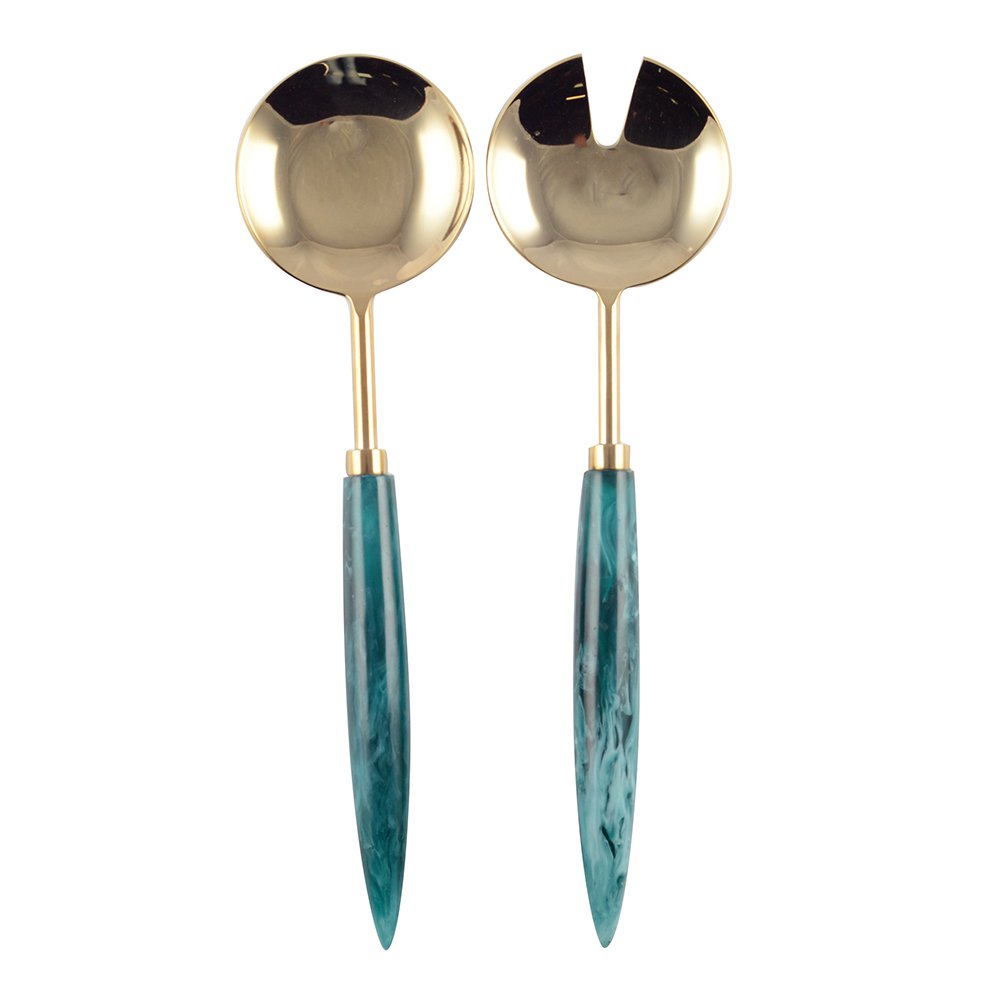 Goud-turquoise saladebestek 29cm