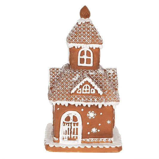 Gingerbread house met LED Bruin, Polyresin 14x14x25 cm/ 3xAAA