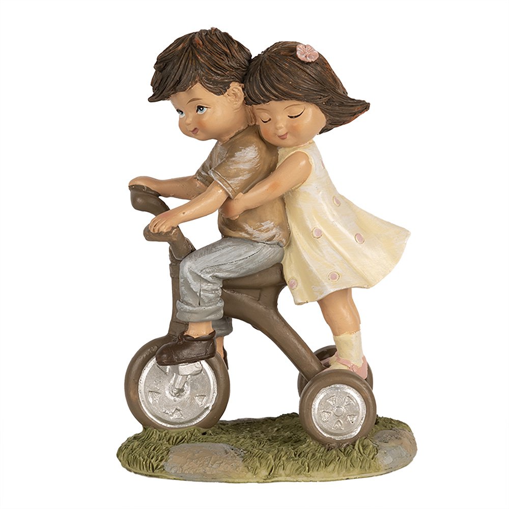 Beeldje met kinderen op fiets 10x6x14 cm