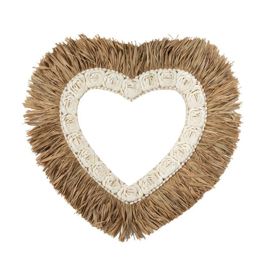 Raffia Schelp Hart - naturel Wit