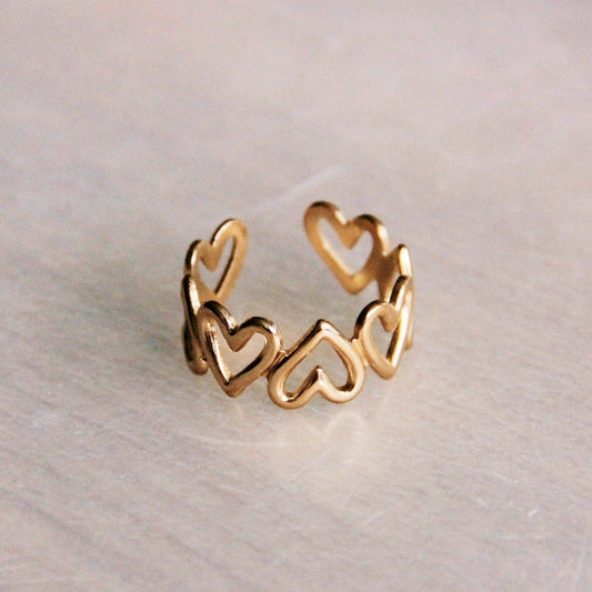 RVS adjustable ring with heart – goud