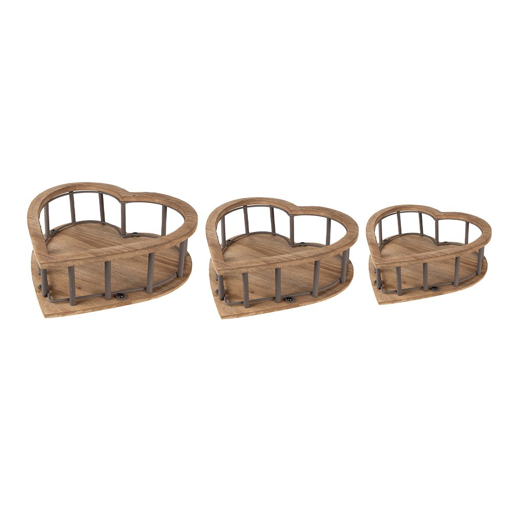 Opbergmand Set van 3 Bruin, Hout en Metaal (3) 33x33x10 / 26x26x9 / 20x20x8 cm