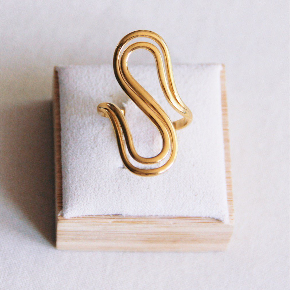 RVS statement 'curve' XL ring - goud