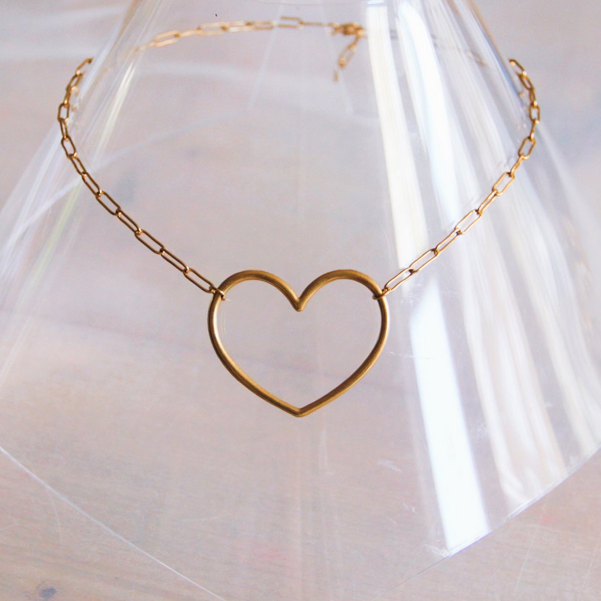 RVS D-chain ketting met XL open hart – goud