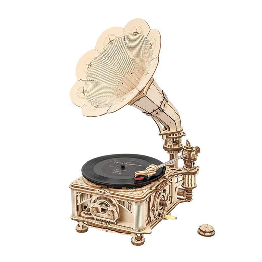 3D Houten Puzzel Classical Gramophone Electrisch en Mechanisch, zelf te monteren