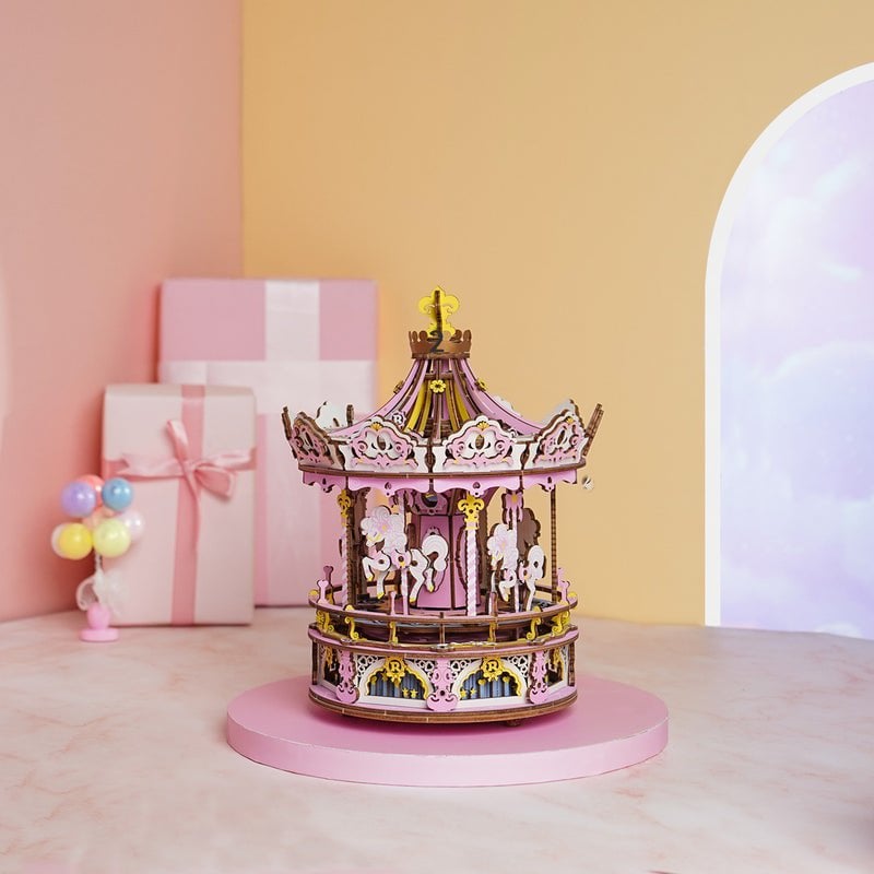 3D Muziekdoos houten puzzel 'romantic carousel dream version' met LED, zelf te monteren