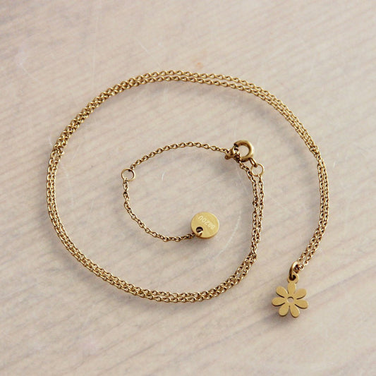 RVS fijne ketting met mini bloem - goud