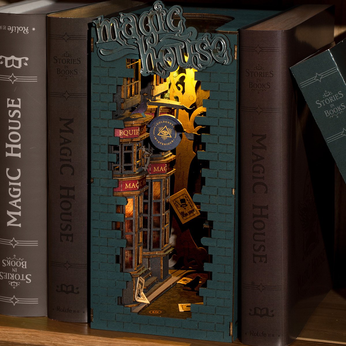 3D Book nook boekensteun 'magic house', zelf te monteren