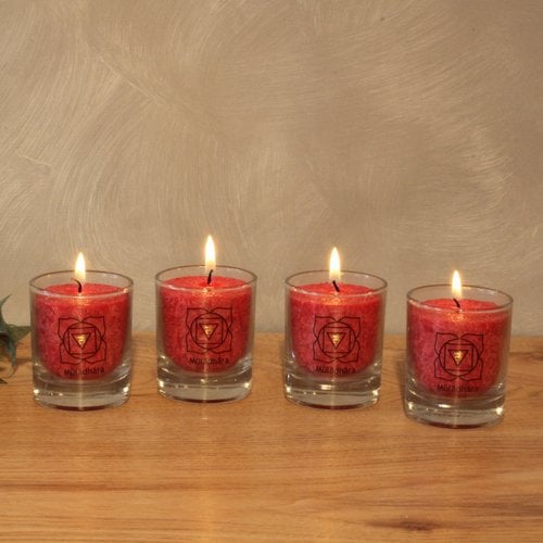 1e chakra kaarsen, rood - set van 4