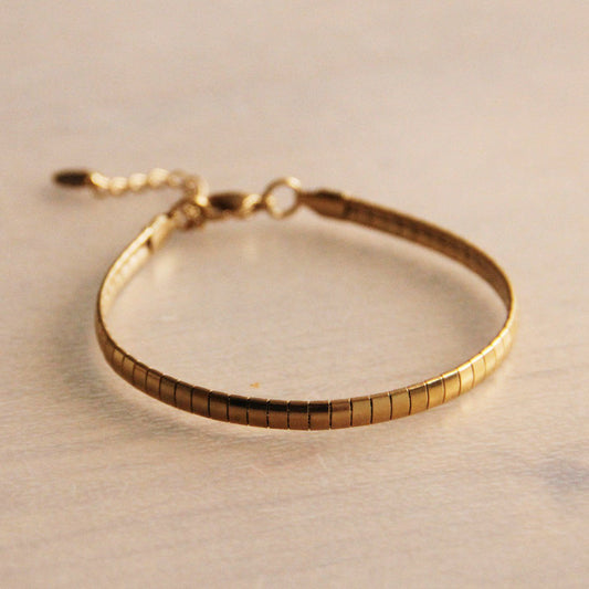 RVS Stalen platte armband gestreept - goud