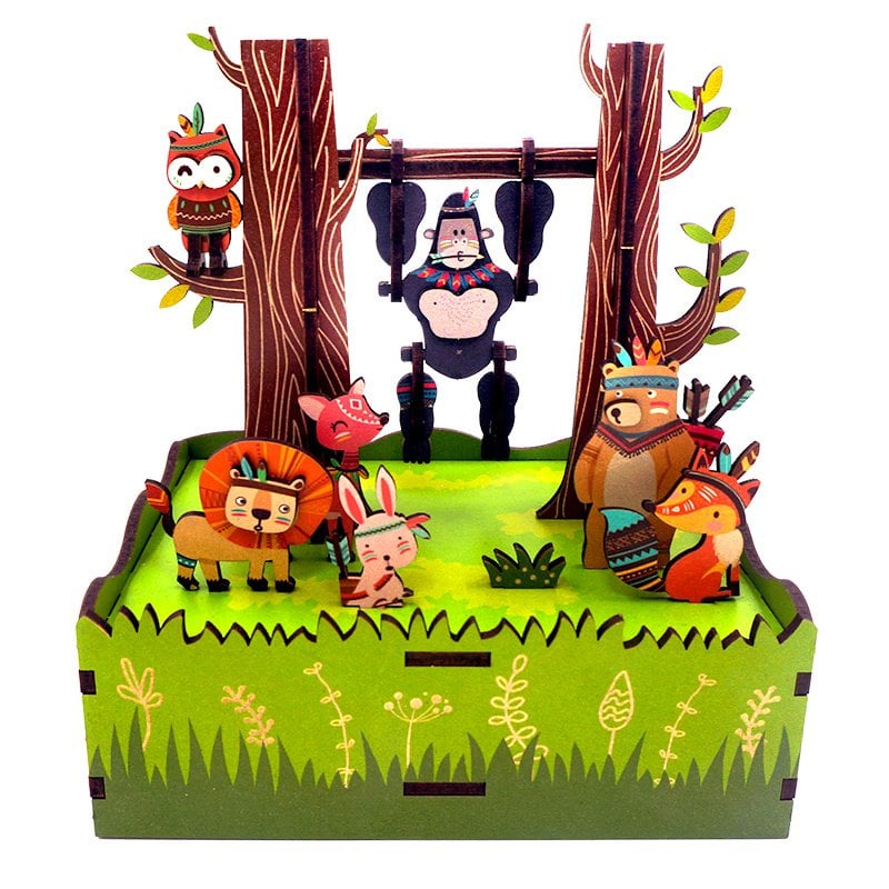 Muziekdoosje DIY 3D Houten Puzzel Jungle Games Tone-Cheer, TQ050, 10,3x10,5x15,5cm