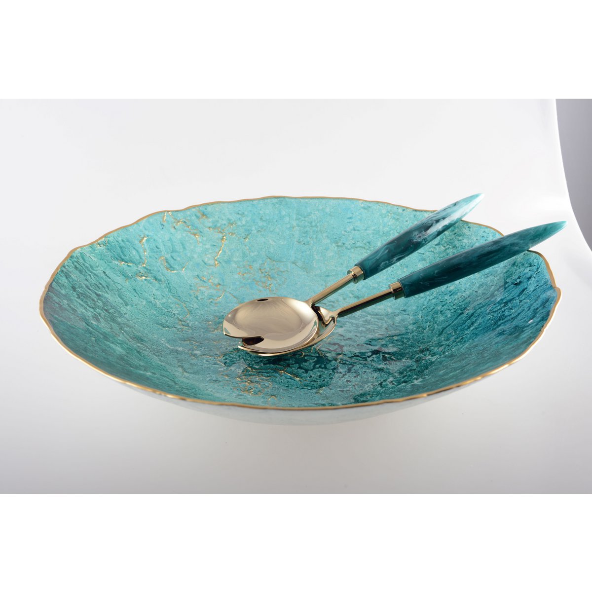 Goud-turquoise saladebestek 29cm