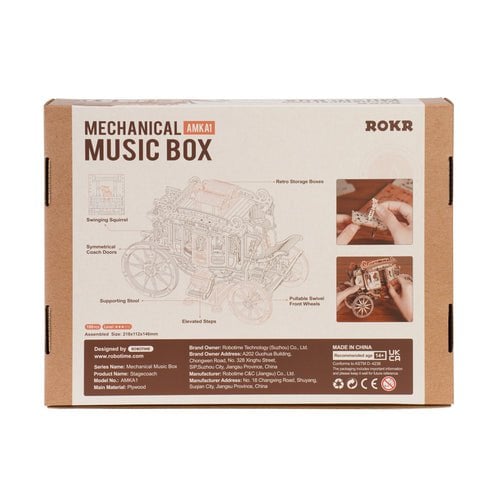 Muziekdoosje Hout DIY 3D Mechanical Music Box Stagecoach/ Mechanische Muziekdoos Koets, Robotime, AMKA1, 21,8x11,2x14,6cm