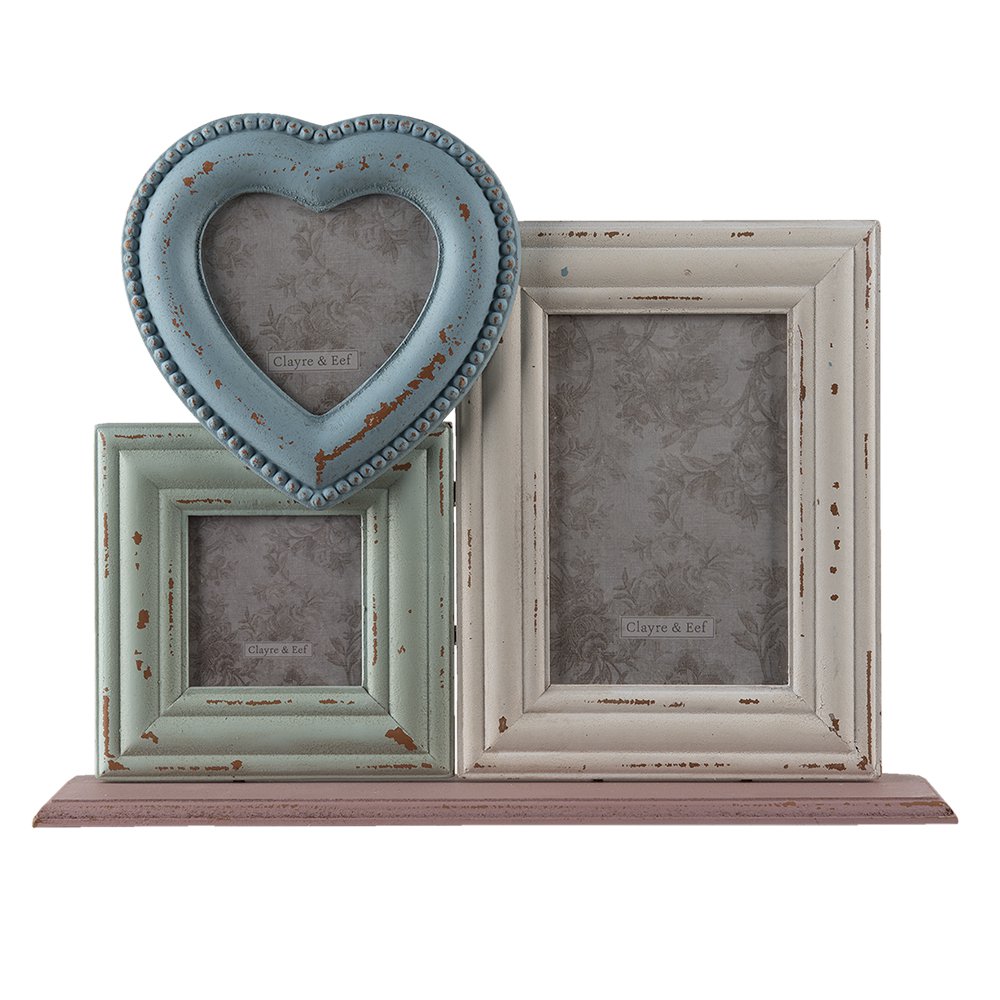 Fotolijst Blauw Groen, MDF en Glas 34x7x25 cm / 10x10 / 7x7 / 10x15 cm