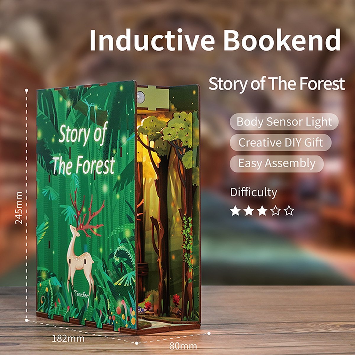 3D Book nook boekensteun 'Story of The Forest', zelf te monteren