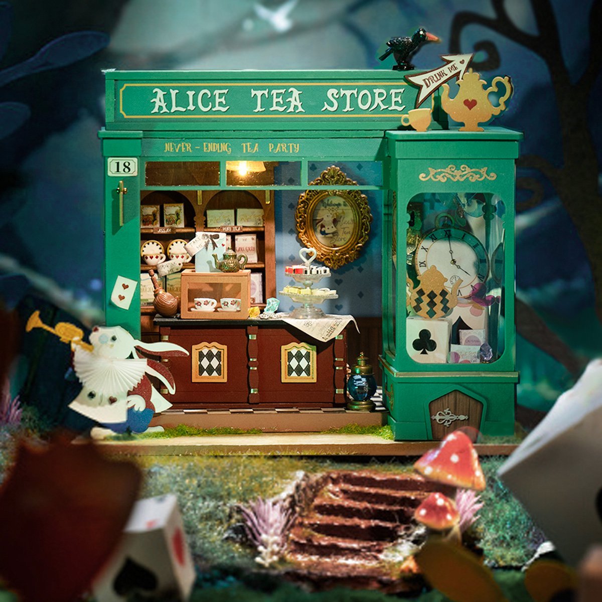 3D Huisje Alice's Tea Store met LED verlichting, zelf te monteren