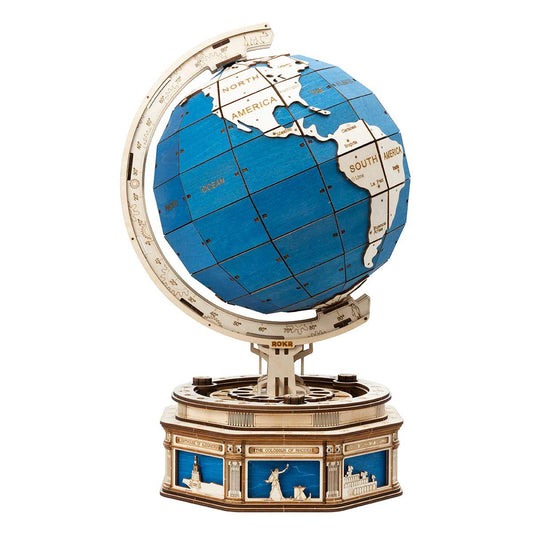 3D Houten Puzzel The Globe Blauw, zelf te monteren