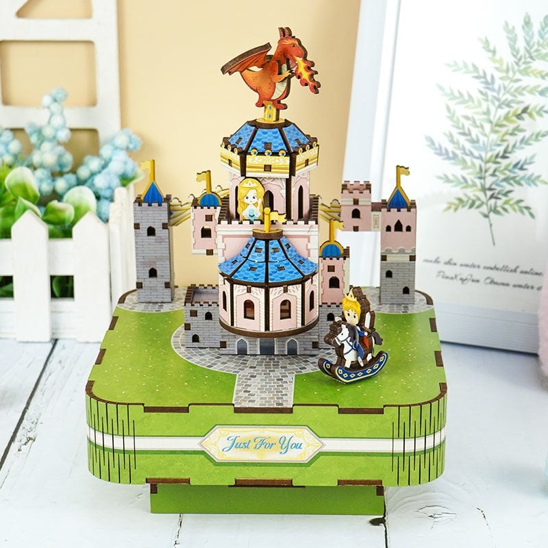 Muziekdoosje DIY 3D Houten Puzzel, Fairytable Castle, Tone-Cheer, TQ062, 14x14x18,5cm