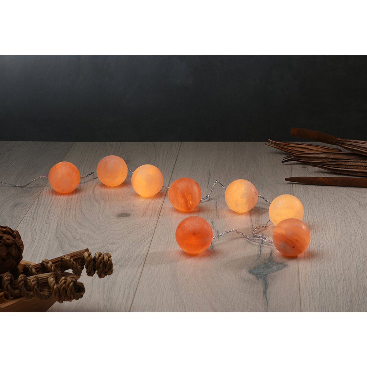 Himalaya Salt Dreams, Zoutbrokken Lichtsnoer op Batterij, Bol, 8 stuks, 44554, Oranje