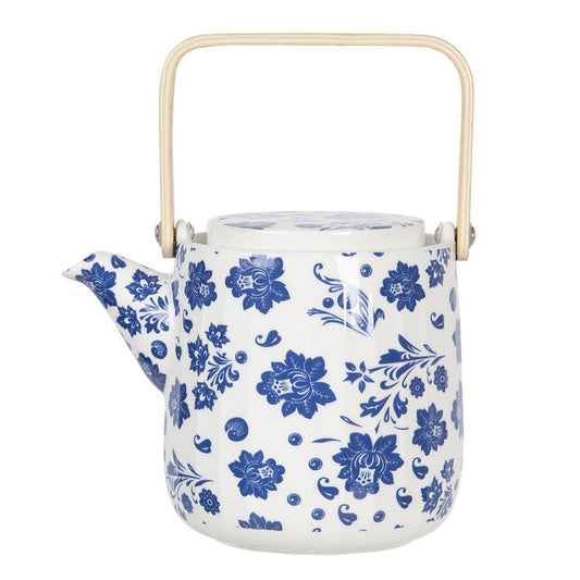 Theepot met Filter - Wit, Blauw