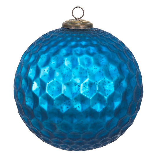 Kerstbal XL Blauw, Glas en Metaal Ø 25x25 cm