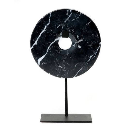 Marble Disc on Stand - Zwart - L