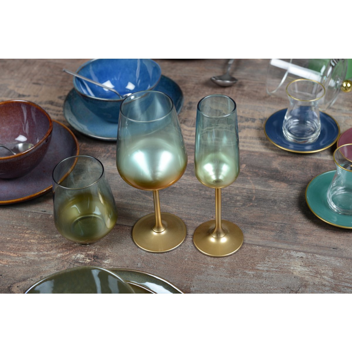 'Rook' waterglazen in goud/groen - set van 6