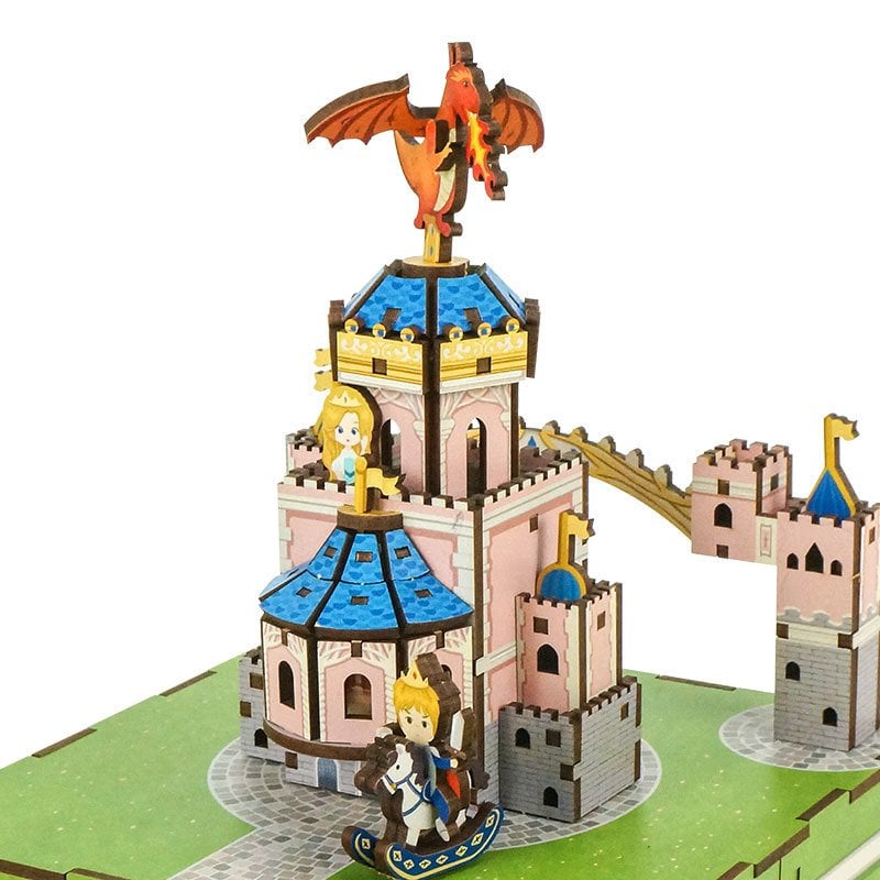 Muziekdoosje DIY 3D Houten Puzzel, Fairytable Castle, Tone-Cheer, TQ062, 14x14x18,5cm