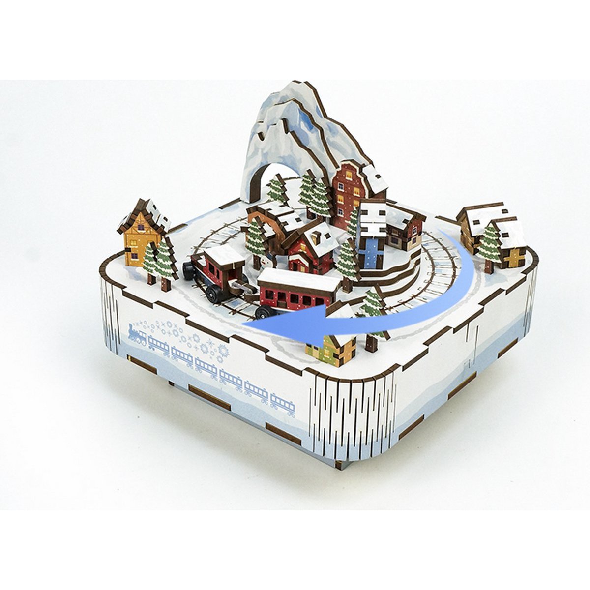 Muziekdoosje DIY 3D Houten Puzzel, Snow Train, Tone-Cheer, TQ058, 14x14x12,2cm