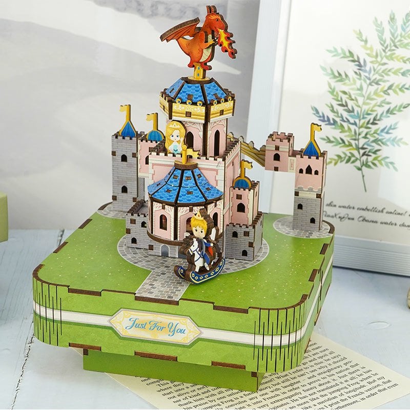 Muziekdoosje DIY 3D Houten Puzzel, Fairytable Castle, Tone-Cheer, TQ062, 14x14x18,5cm