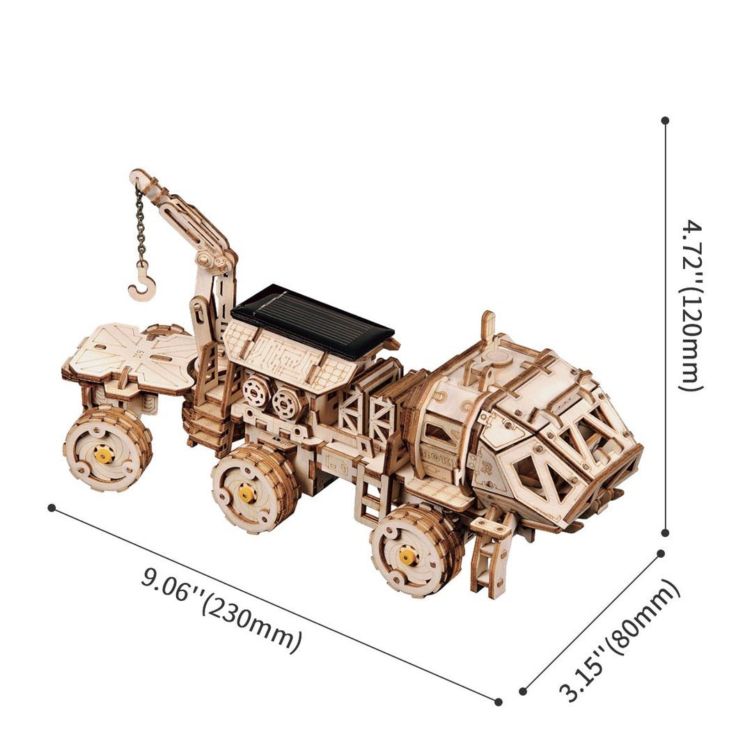 3D Houten puzzel werkwagen met zonne-energiepaneel, zelf te monteren