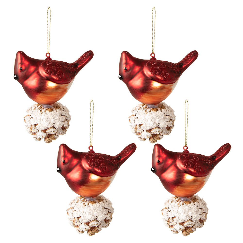 Kerstbal Set van 4 Rood Wit, Glas (4) 11x6x11 cm