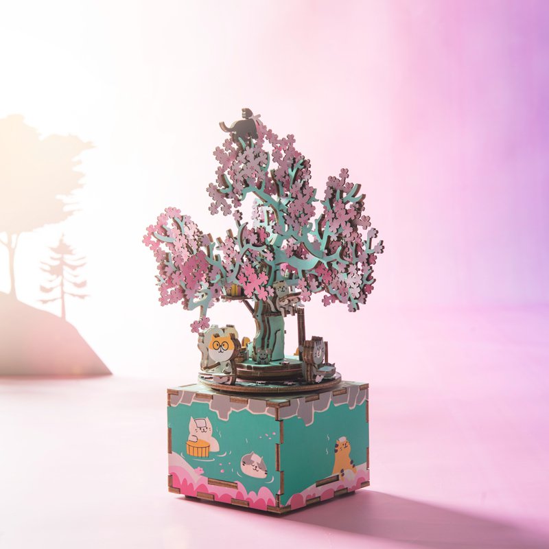 Robotime 3D Puzzle Music Box Cherry Blossom Tree AM409 13.6×14.2×19.5 cm