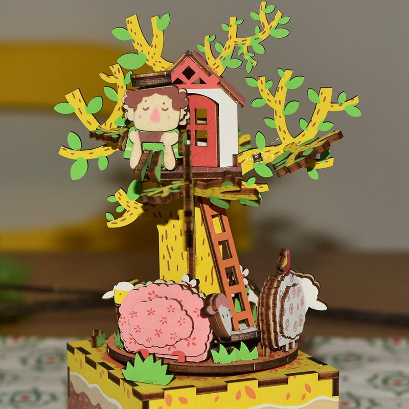 3D Muziekdoos houten puzzel 'Tree House', zelf te monteren