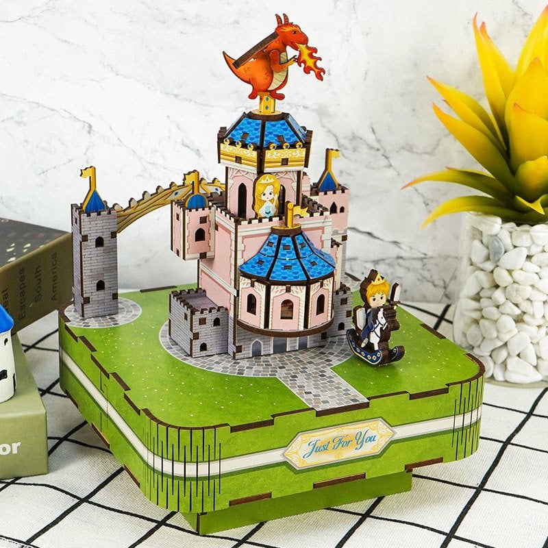 Muziekdoosje DIY 3D Houten Puzzel, Fairytable Castle, Tone-Cheer, TQ062, 14x14x18,5cm