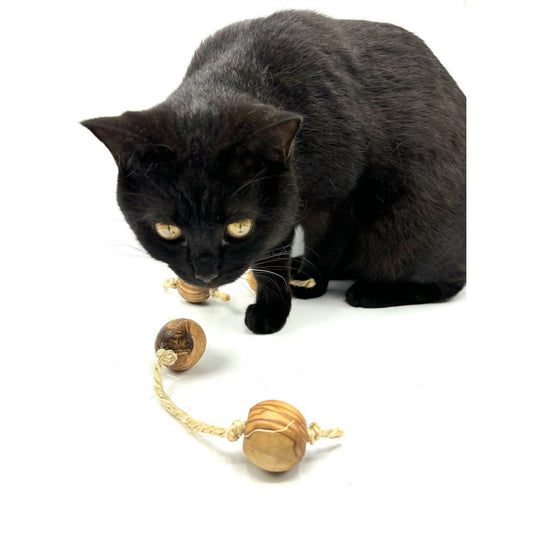 Speelballen van olijfhout met sisal voor kleine honden of katten