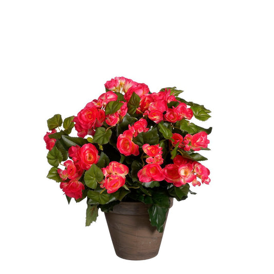 Begonia Kunstplant in Bloempot Stan - M - Donkerroze