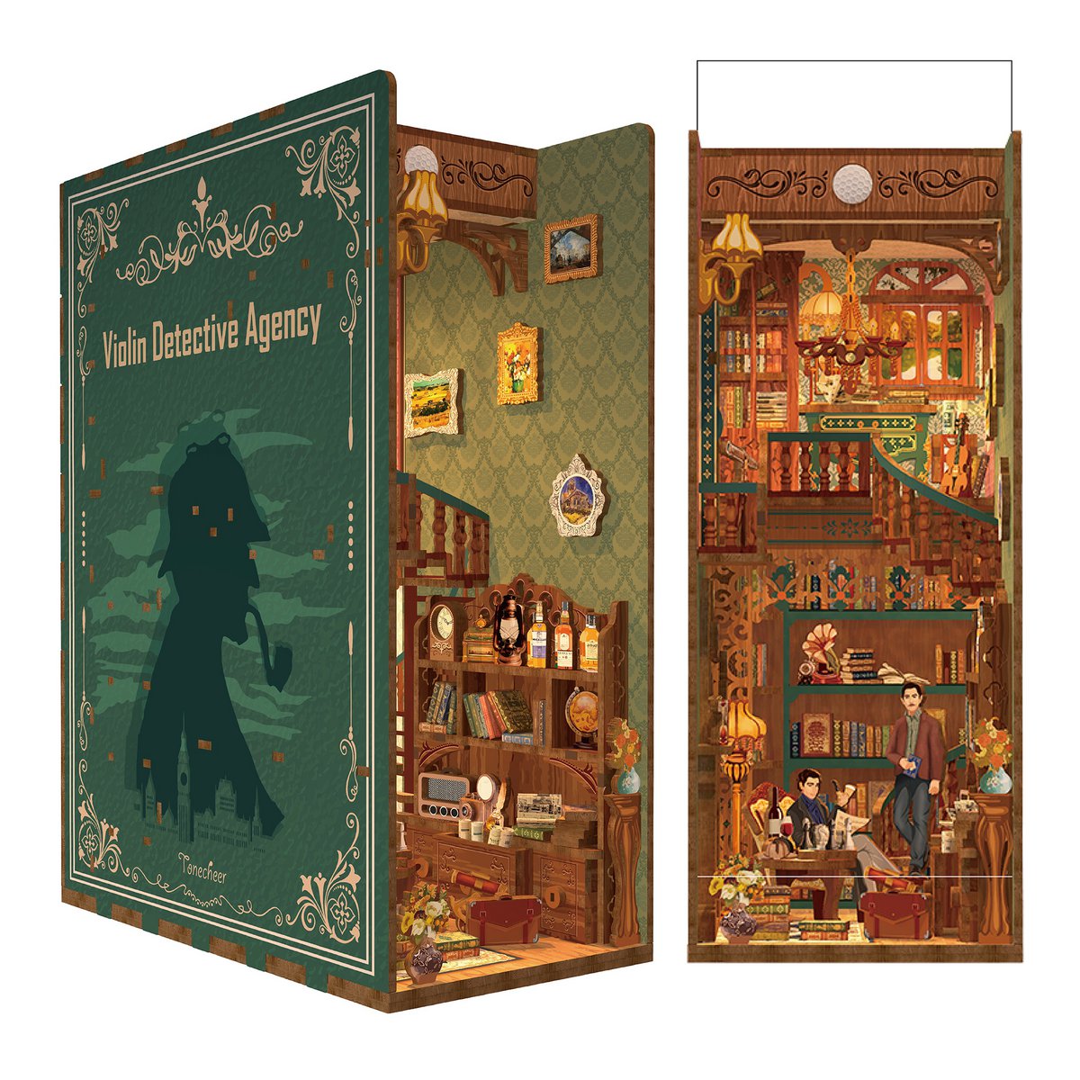 3D Book nook boekensteun 'Violin Detective Agency', zelf te monteren