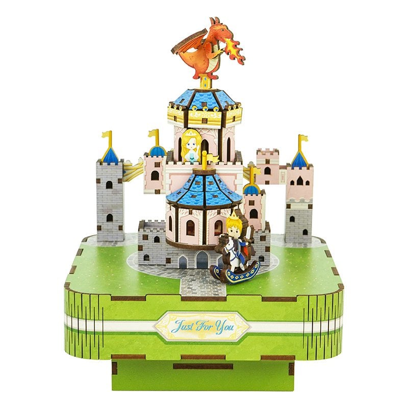 Muziekdoosje DIY 3D Houten Puzzel, Fairytable Castle, Tone-Cheer, TQ062, 14x14x18,5cm