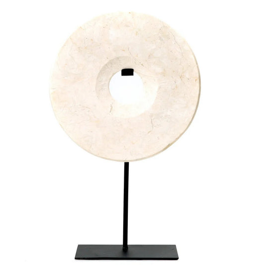 Marble Disc on Stand - Wit - L