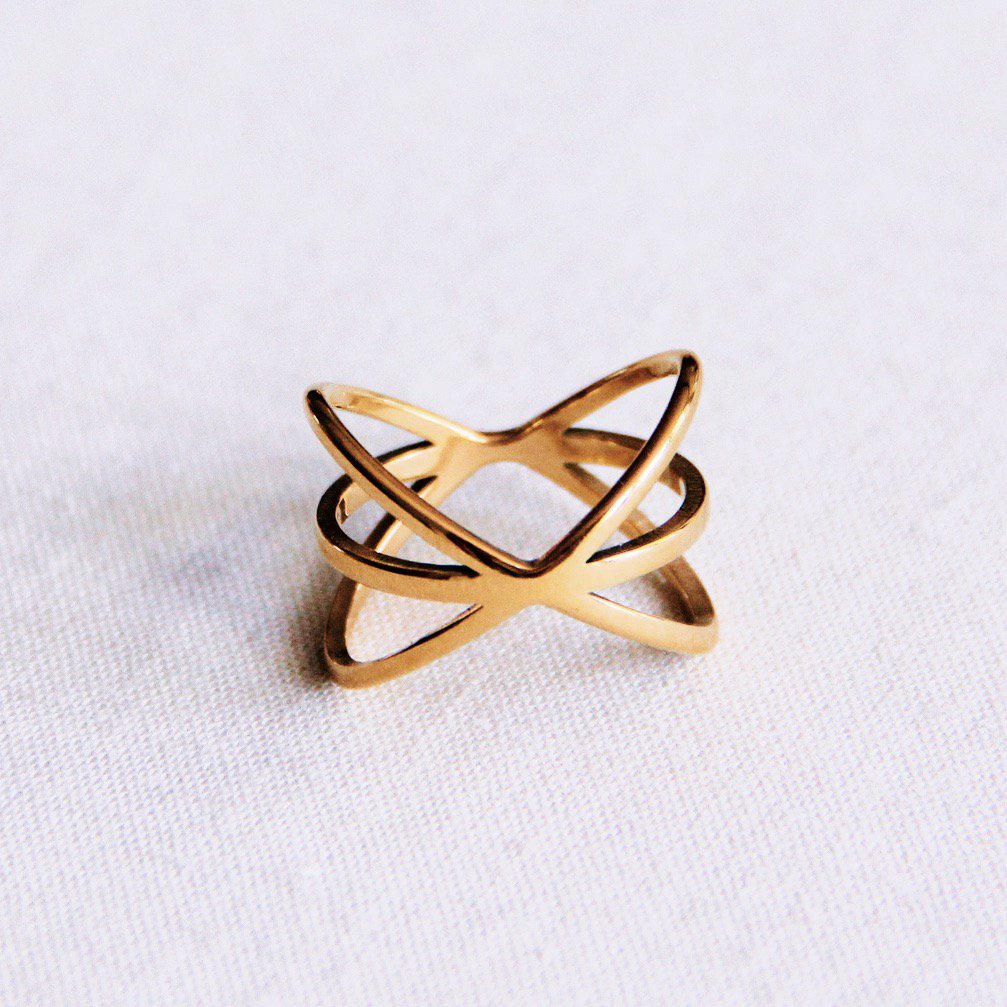 RVS statement 'cross-over' ring - goud