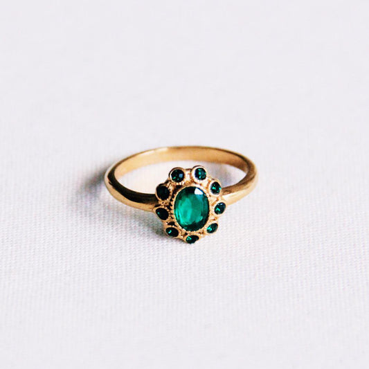 RVS vintage ring met groene stenen - goud