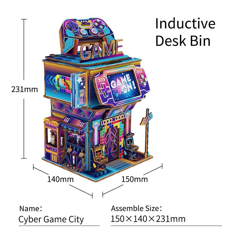 Tone-Cheer DIY 3D Houten Puzzel Desk Bin, Cyber Game City, TQ182,15x14x23cm