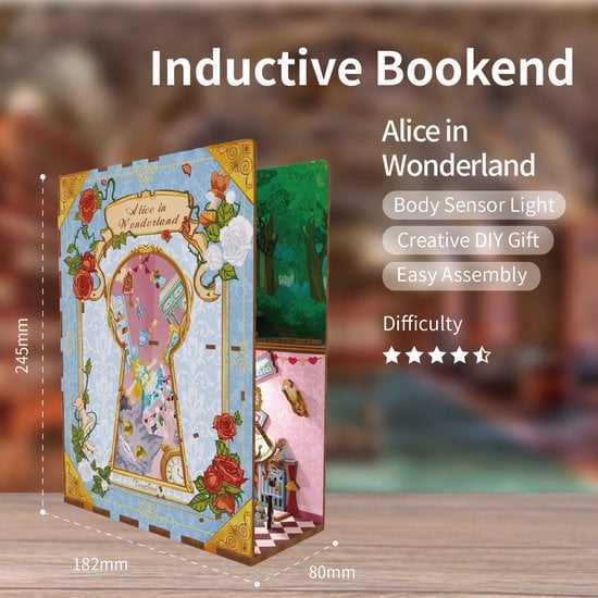 DIY Book Nook Boekensteun Alice in Wonderland, Tone-Cheer, TQ128, 18x8x24,5cm